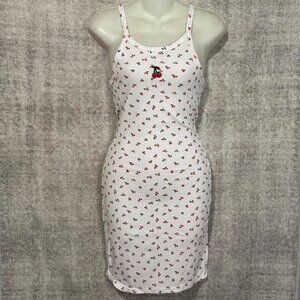 White & Red Cherry Print Dress